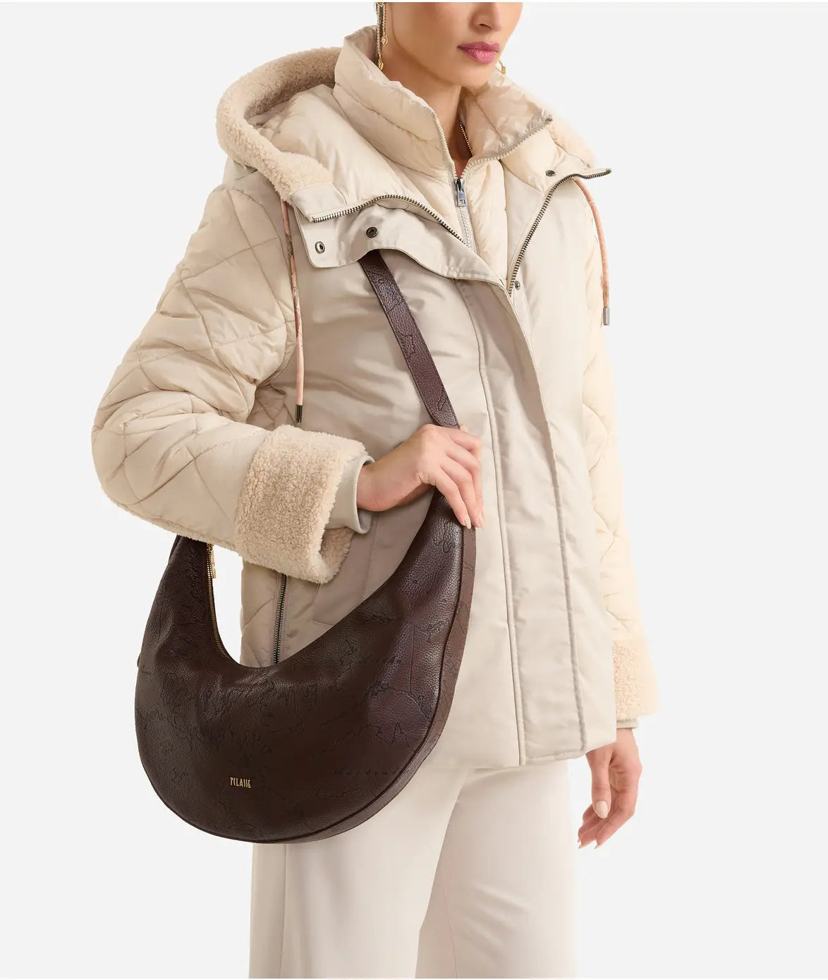 ALVIERO MARTINI 1^CLASSE Antique Geo Leather Mezzaluna